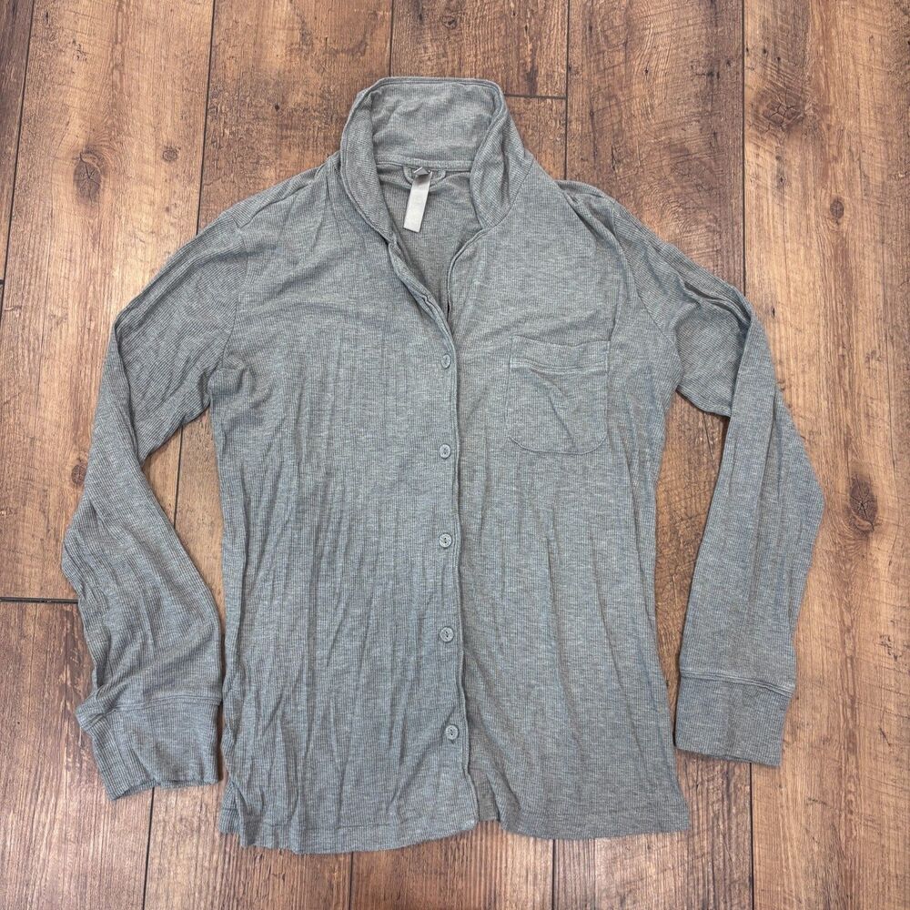 Skims Heather Gray Ribbed Modal Blend Long Sleeve Soft Lounge Sleep Top Size S - Picture 2 of 7